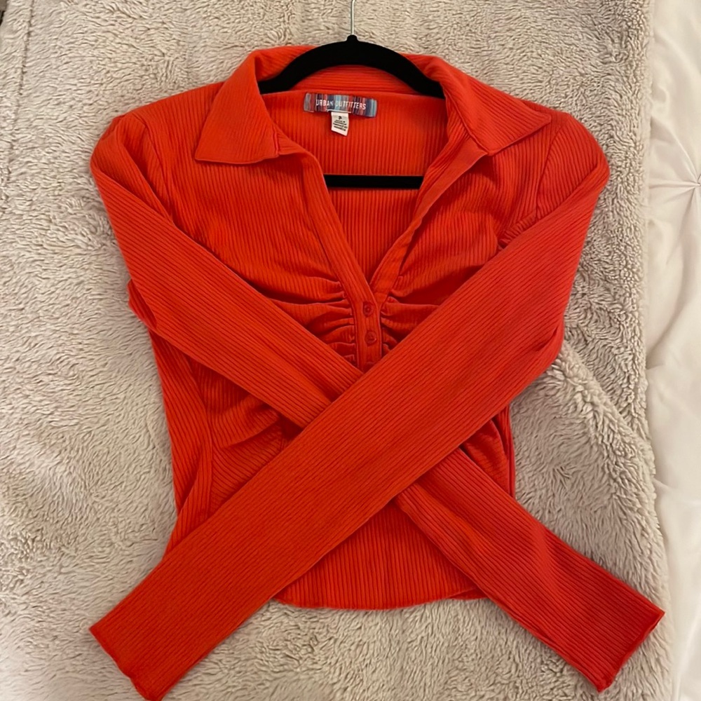 Urban Outfitters coral long sleeve slightly cropped top